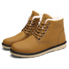 Men Comfortable Warm Fur Lining Leather Laces Up Boots Shoes